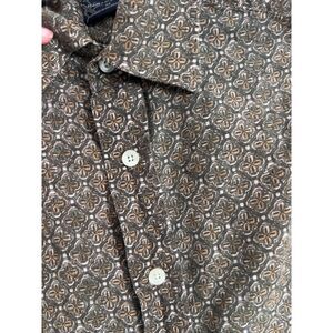 R&R Casual Mens Medium Short Sleeve Button Down Shirt Geometric Mosaic Brown
